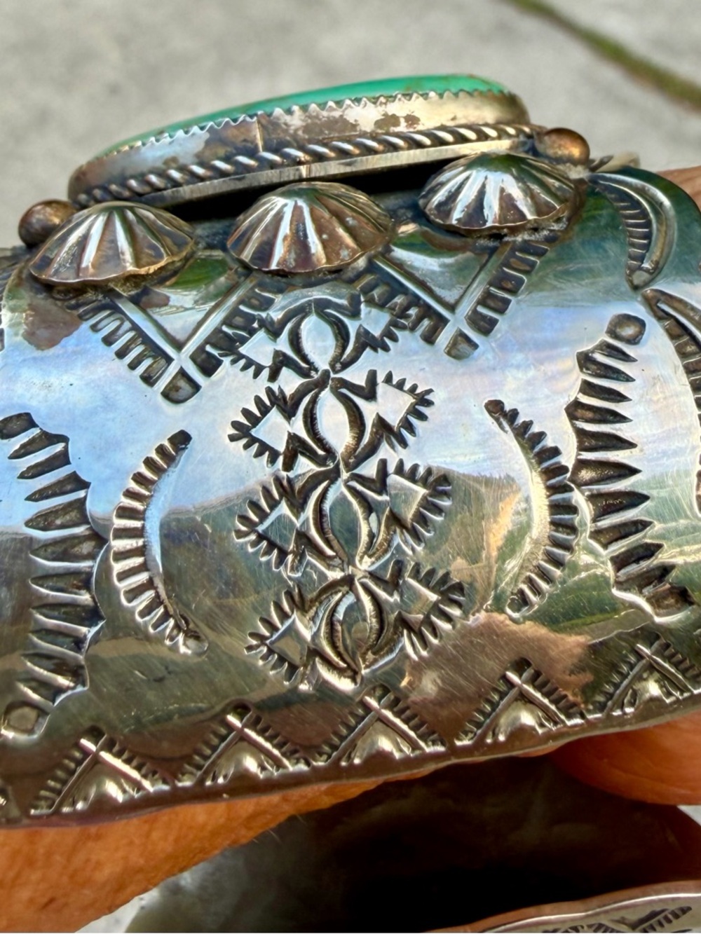 Genuine Turquoise/Sterling Silver Cuff Bracelet, Artist Stamped - Picture 3 of 8
